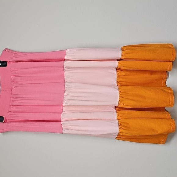 Lands End Color Block Tiered Skirt, NWOT, 1x, Orange Pink, Stretch - Picture 3 of 6